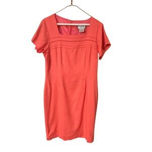 Mary McFadden Collection Coral‎ Linen Blend Square Neck Sheath Dress Size 8